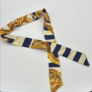 Elegant Striped Silk Navy and Gold twilly